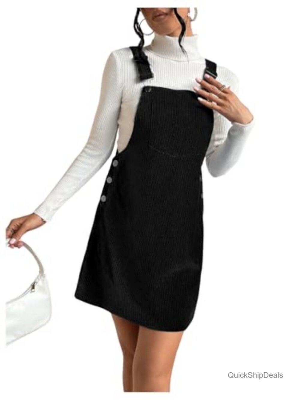 Corduroy Pinafore Overall Dress with Adjustable Straps and Pockets